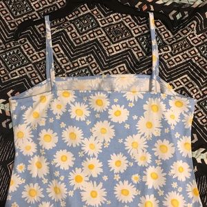 Sky blue, daisy pattern, body con dress.
